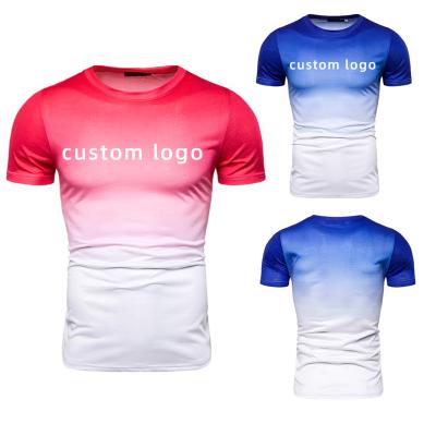 China Anti-Wrinkle Wholesale Men's Casual Gradient Color Matching Round Short Sleeve T-shirt Men's Slim T-shirt for sale