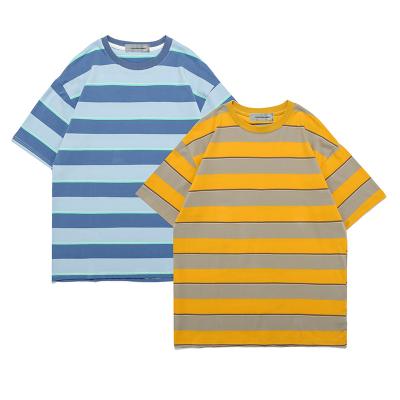 China wholesale Anti-wrinkle men's T-shirts plus size T-shirts high quality cotton cheap striped 100% T-shirt for sale