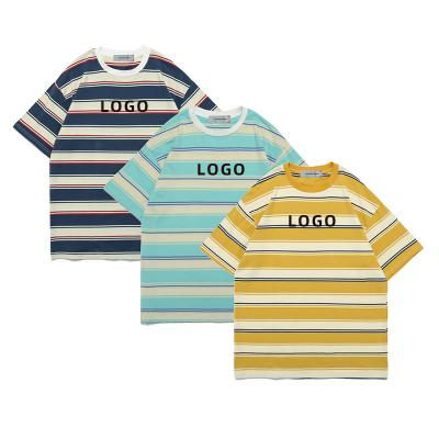 China Anti-Wrinkle Logo Hot Seller Casual Striped Custom Made Plus Size With Print Mens T-shirts Vintage Striped T-shirt for sale