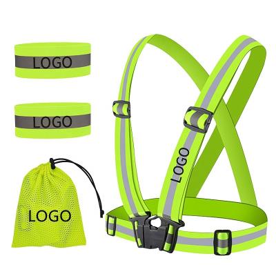 China High Visibility High Visibility Safety Reflective Vest Set Elastic Adjustable Running Gear Set Marathon Accessories Custom Logo for sale