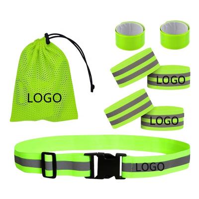 China Reflective Adjustable Elastic Band Custom Cheap Logo High Visibility Belt Set High Visibility Leg Arm Wrist Ankle Wristband for sale