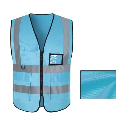 China High Quality Blue Knitted Mesh Fabric Safety Vest Reflective Fashion Workplace Road Safety Knitted Jacket With Multi Pockets for sale