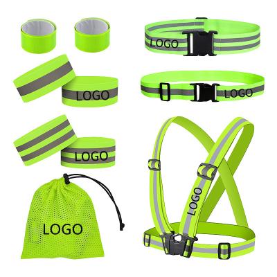 China High Visibility Full Set Reflective High Visibility Safety Vest Elastic Adjustable Bands Set Running Sash Sport Gear Pack Custom Logo for sale