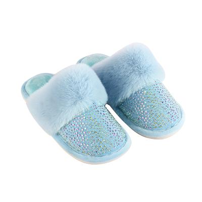 China Hot Fashion Trend 2021 Women Winter Bling Rhinestone Slipper Slippers Shine Soft Plush Bling Warm Rhinestone Slippers For Winter for sale