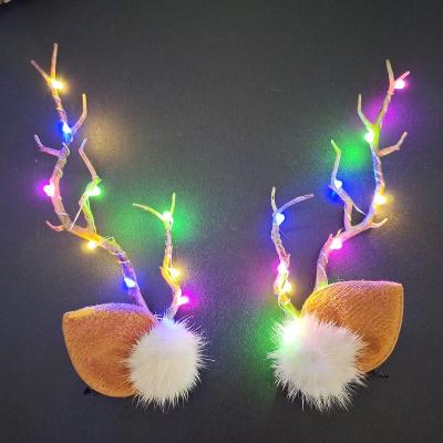 China European and American style new 2021 European and American style hair accessories Christmas led light Halloween reindeer party hair decoration antler hair clips for sale