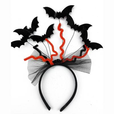 China Fashional Fashional OEM Novelty Bat Shaped Halloween Party Headband Horrific Bats Shape Headband Black Mesh And Bat Halloween Headband for sale