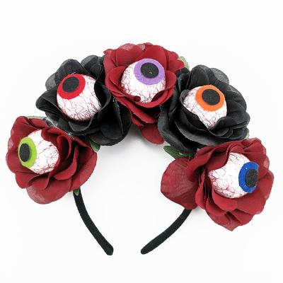 China Fashional Black Rose Blood Eyes Halloween Blindfold Novelty Headband With Eyes And Blood Flowers Halloween Blindfold With Eyes for sale