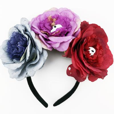 China Fashional Novelty Skull Bone Halloween Dead Headband With Big Flowers Big Flowers Skull Halloween Headband With Flowers And Bones for sale