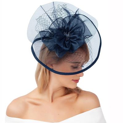 China Character Female Character Fashion Party Hat Wedding Fascinators Flower Navy Blue Feather Fascinator Headband for sale