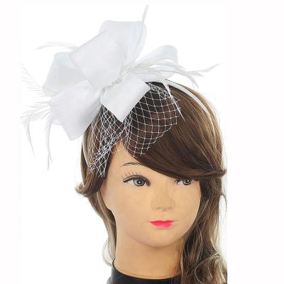 China Fashional Fascinator Feather Accent Sinamay Fascinator Headband Pretty Lady Fashional Pretty Lady Headband White Fashion Women for sale