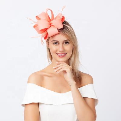 China Fashional Lady Fashion Pretty Lady Fashion Women Feather Accent Satin Fascinators Sinamay Fascinator Orange Headband for sale