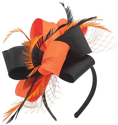 China Pretty Lady Fashional Lady Hot Pretty Selling Satin Fascinators Hairband Party Headband Orange White Halloween Headband for sale