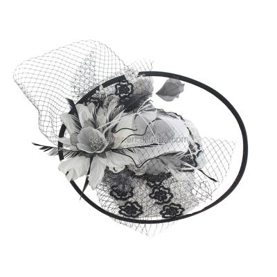 China Different Types Eco-friendly Basic White Black Sinamay Eco-friendly Gauze With Pattern Wedding Headwear for sale