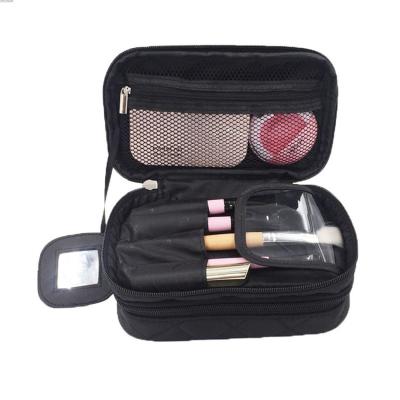 China Double Layers Double Layers Zipper Pouch Cosmetic Makeup Bag Makeup Bag With A Mirror for sale