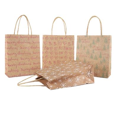 China Eco - Friendly Christmas Kraft Paper Bags Christmas Gifts Bags Reusable Christmas Decorations Candy Bags For Party for sale