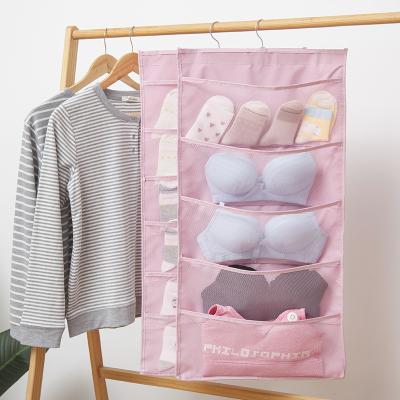 China Viable Storage Foldable Double Sided Underwear Box Bra Organizer Hanging Storage Bag for sale