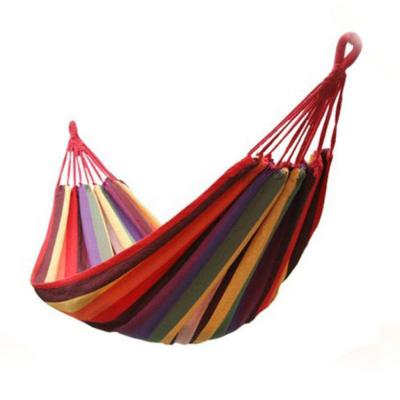 China Convenient Indoor Outdoor Colorful Striped Camping Hammock For Camping Home Swing Garden Sports Travel Thick Canvas Hang Bed Hammock for sale