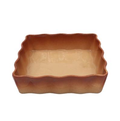 China Good Viable Exotic Hot Sale Bakeware Pizza Baking Gradient Brown Square Ceramic Baking Dish Cake Pan for sale