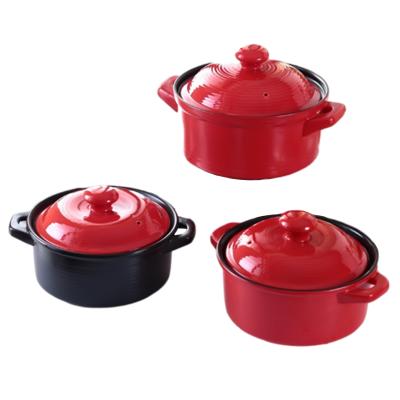 China Good Quality Sustainable Dinner Take Care Heat Resistant Color Round Ceramic Casserole Pot With Lids for sale