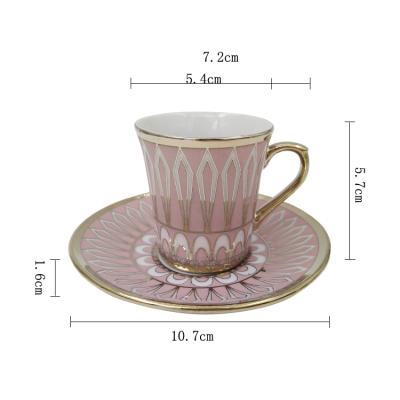 China Viable Wholesale Pink Fancy Coffee Tea Cup And Saucer Sets With Gold Handle for sale