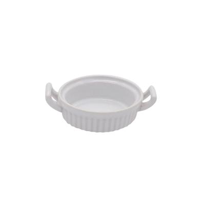 China Small Sustainable Heat Resistant White Dessert Cake Mold Porcelain Ramekin With Two Handles for sale