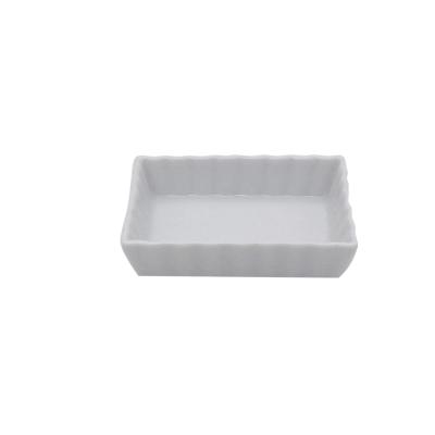 China Simple Viable Vertical Stripes Dessert Heat Resistant Chinese White Small Rectangular Ramekin for sale