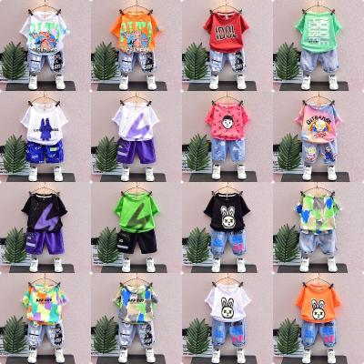 China China factory new casual summer number cartoon pattern making boys and girls suit short sleeve cotton T-shirt shorts wholes for sale