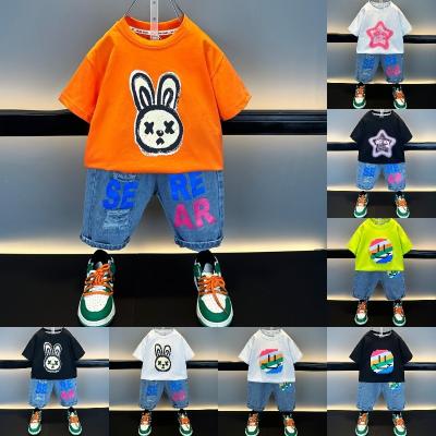 China Children 100% Cotton High Quality Cartoon Short Children's Casual Sleeve Summer Set 2 Pieces Wholesale for sale