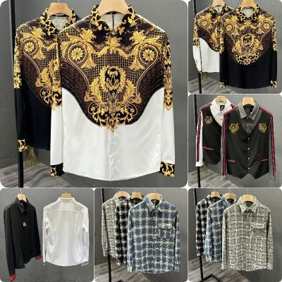 China New summer black men's breathable luxury slim long-sleeved shirt wholesale club royal and gold printed shirt for sale