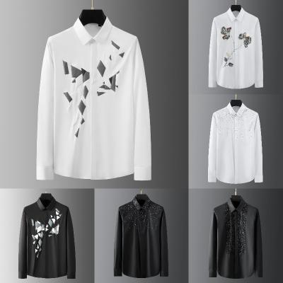 China 2023 New Four Seasons Diamond Print Breathable Luxury Fashion Party Men's Casual Slim Shirts Wholesale for sale