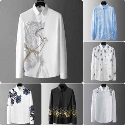 China China Factory New Breathable Rhinestone Manufacture Wholesale 2023 Luxury Thin Casual Business Long Sleeve Social Men's Shirt for sale