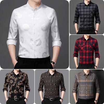 China China Breathable Factory Manufacturing New Vintage Embroidered Long Sleeve Elastic Knit Lapel Shirt Casual Wholesale for sale