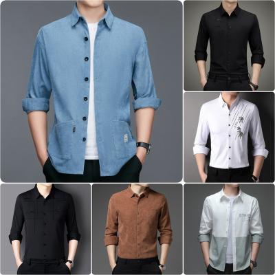 China New Breathable High-end Leisure Solid Color Business Men's Thin Shirts Wholesale for sale