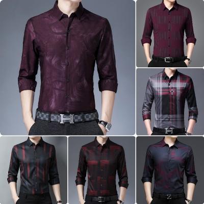 China New Anti-Wrinkle Men's Shirt Men's Luxury Comfortable Lapel Breathable Long Sleeve Slim Plaid Printed Top Wholesale for sale