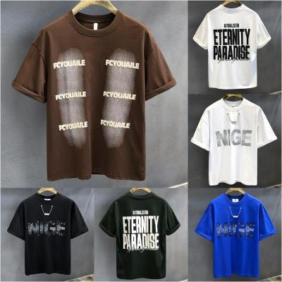 China Anti-Wrinkle Fashion Men's T-shirt Combination Letter Pattern Big Casual Loose Short Sleeve Top Wholesale for sale