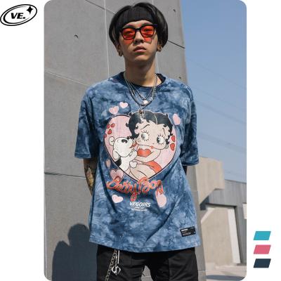 China VEGORRS 2021 Compressed Cute Cartoon T Shirt Link Dyed Multiple Color Design Fashion Round Neck Men Unisex Streetwear T Shirt for sale