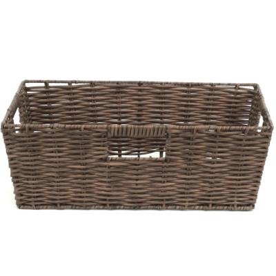 China Bathroom Wholesale Price Unique Rectangular Laundry Hamper Hand - Woven Faux Wicker Hamper With Handles for sale