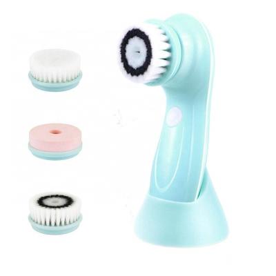 China USB Rechargeable Waterproof Face Beauty Skin Care Electric Facial Cleansing Brush With 3 Interchangeable Head for sale