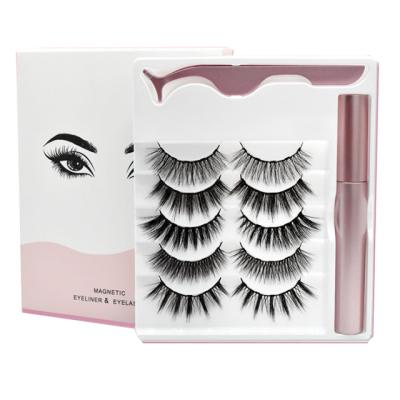 China Wholesale Natural Soft Magnetic Eyelashes With Eyeliner 5 Pairs Reusable False Eyelashes Magnetic Eyeliner for sale