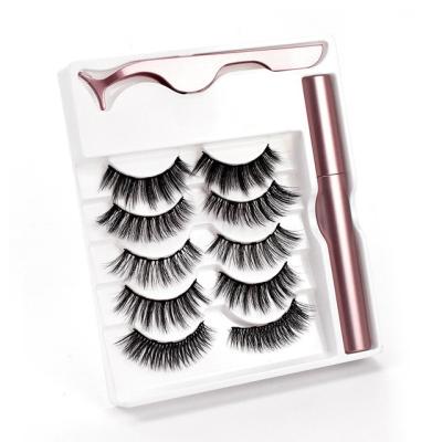 China Natural Soft Magnetic 3d Eyelashes With Eyeliner Private Label Wholesale Magnetic False Mink Eyelashes 5pairs for sale