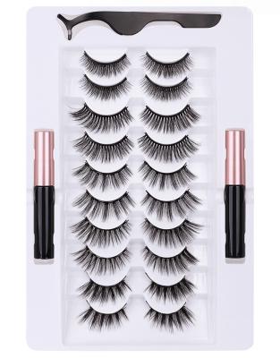 China 10 Pairs Long Natural Magnetic Eyelashes With Eyeliner Magnetic Eyelashes for sale