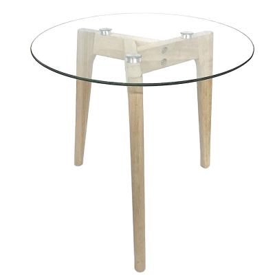 China New Design Modern Home Use Solid Oak Legs Around Clear Glass Coffee Table for sale