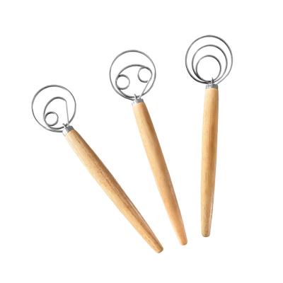 China 33CM Stainless Steel Beech Wood Dough Beater Flour Danish Cute Style Manual 2 Viable Eyes No Coating for sale