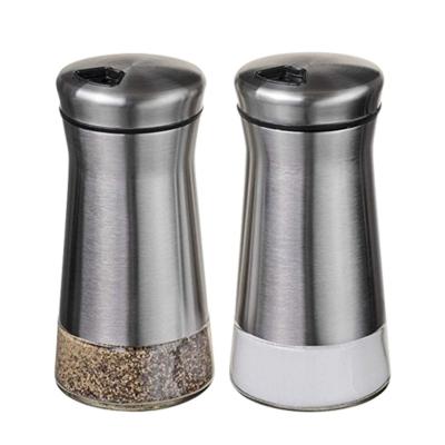 China Sustainable Stainless Steel Spice Shaker Seasoning Containers Stainless Steel Dredge Salt Spice Pepper Shaker With Rotating Cover for sale