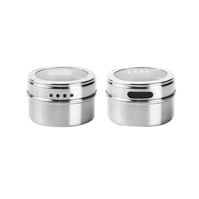 China Viable Custom Canister Can Jar Metal Magnet Set Box Magnetic Stainless Steel Tin Containers Spice Jar for sale