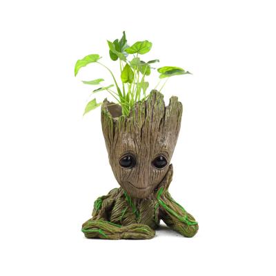 China Easily Assembled Flower Pot Galaxy Baby Groot Pen Holder Succulent Desktop Multi Function Tiny Mini Small Plastic Plant for sale