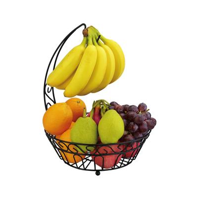 China Viable Tabletop Organizer Modern Design Fruit Basket Holder Apple Rack with Banana Hanger for sale