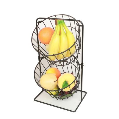 China Sustainable Black 2 Tier Rotate Revolving Fruit Storage Basket Kitchen Swivel Basket Mobile Vegetable Rack Storage Shelf for sale