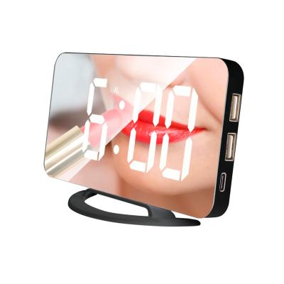 China Europe dual USB port clock shine mirror table alarm nap electronic charging adjustable digital mirror clock for sale