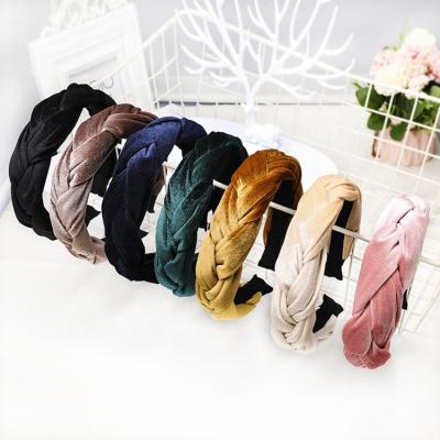 China Fashion Lady Solid Colors Wide Velvet Braid Hairband Wholesale Hair Twists Headbands Women for sale